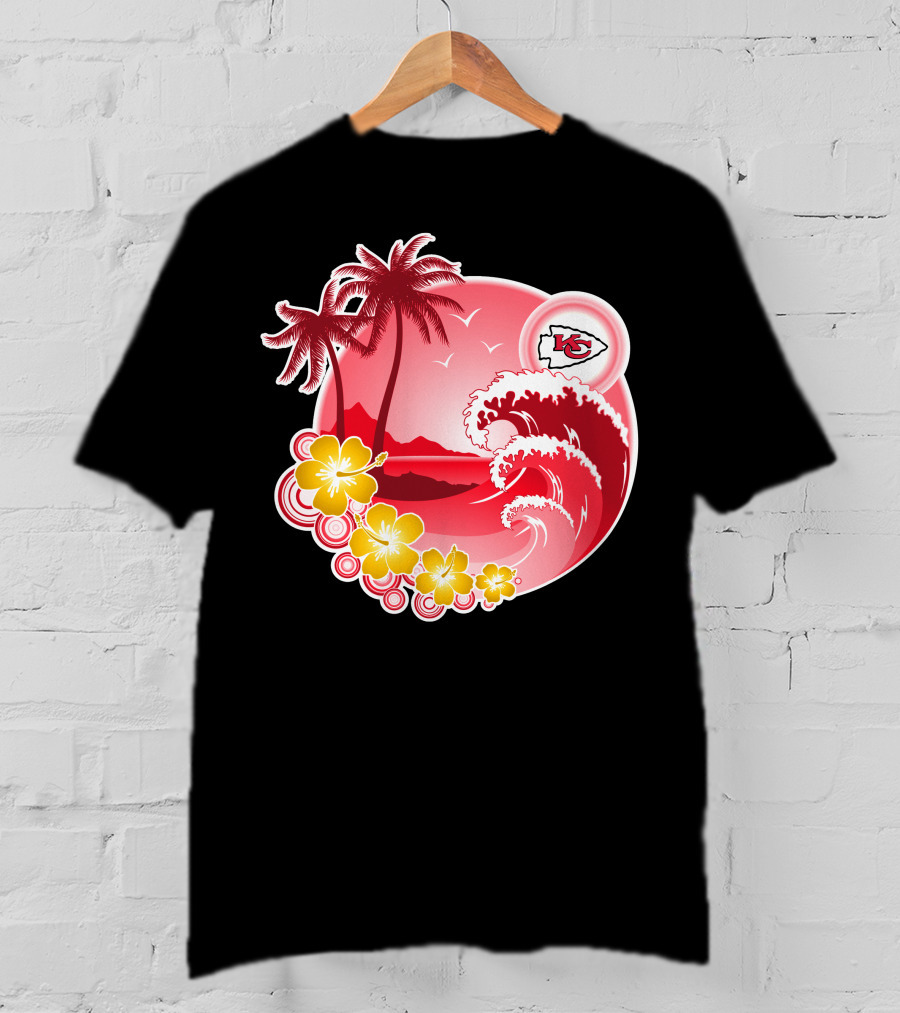 Kansas City Chiefs Happy Holidays Beach Wave Palm Trees Flowers Red T-Shirt
