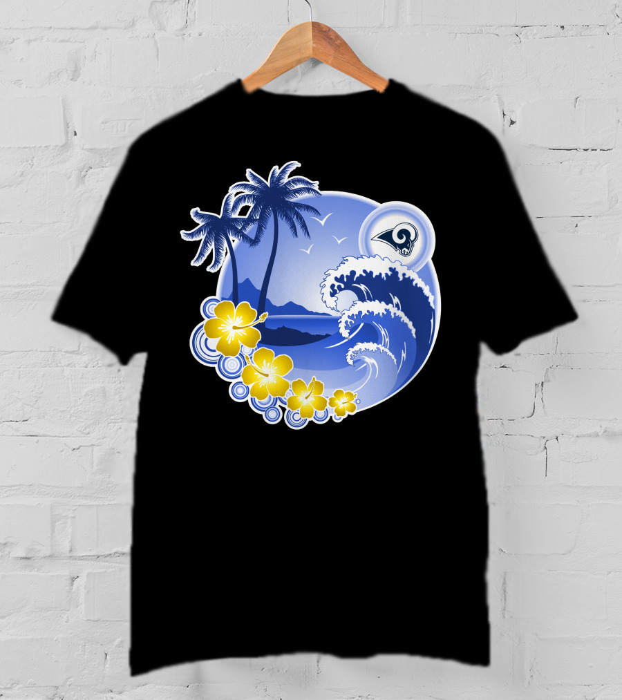 Los Angeles Rams Holiday Beach Waves And Palm Trees T-Shirt