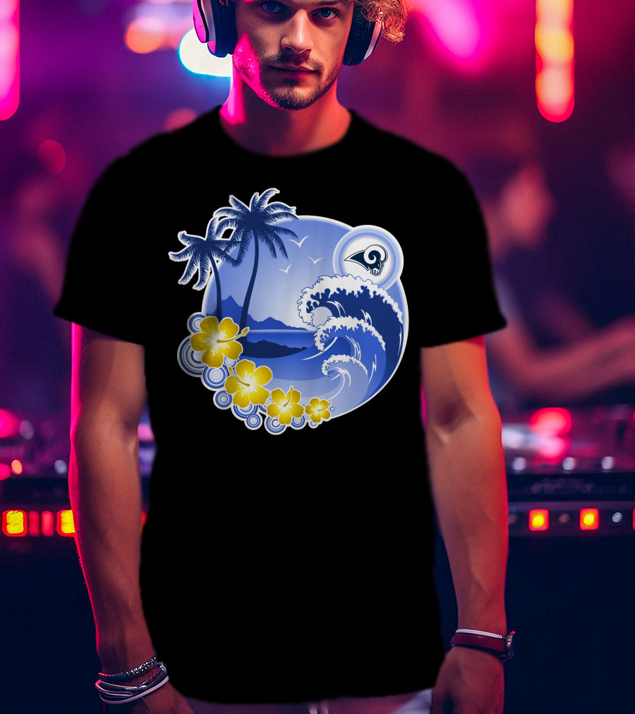 Los Angeles Rams Holiday Beach Waves And Palm Trees T-Shirt