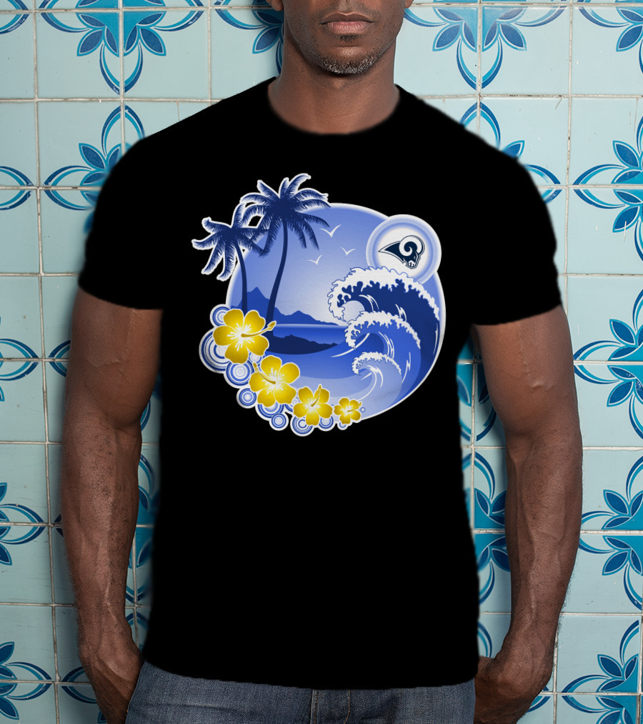 Los Angeles Rams Holiday Beach Waves And Palm Trees T-Shirt