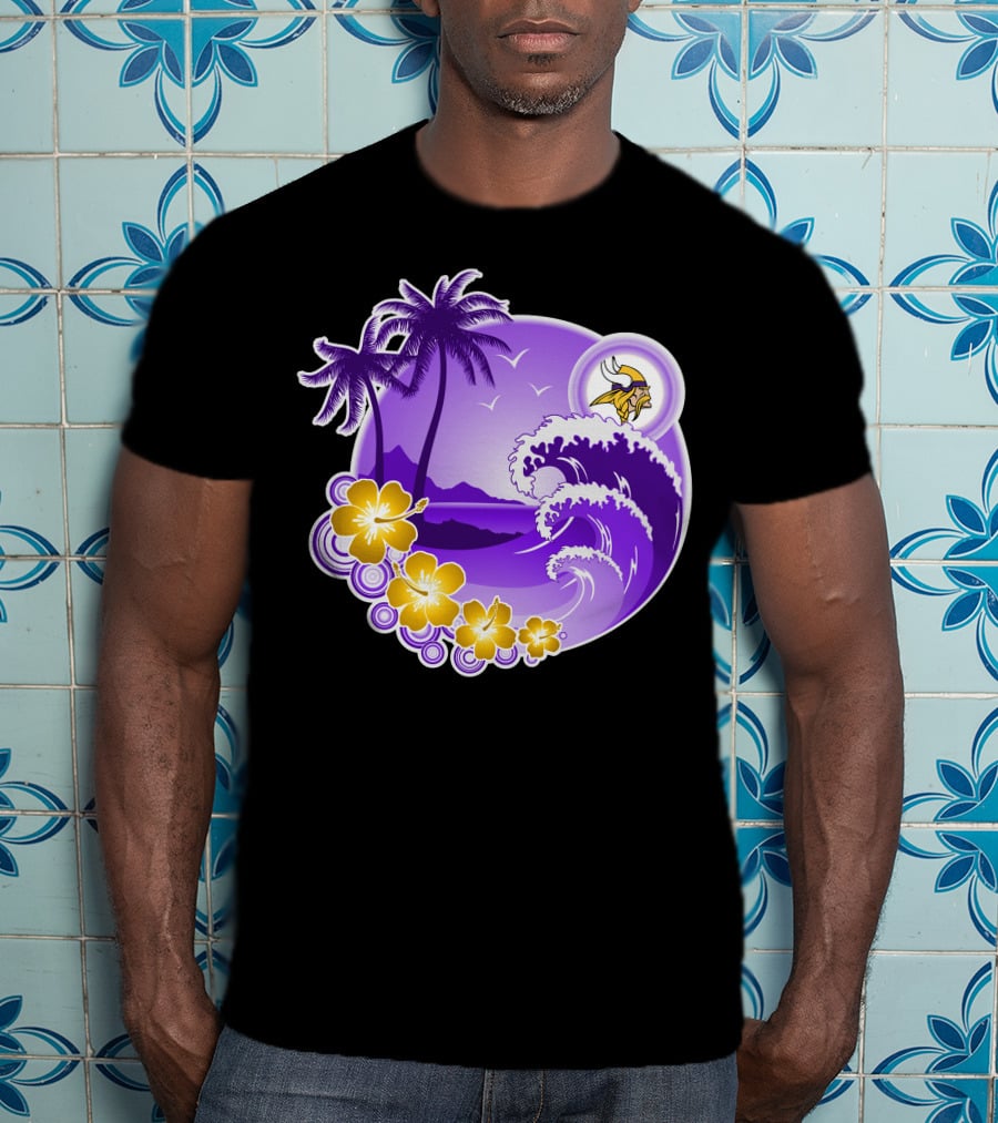 Minnesota Vikings Tropical Wave Happy Holidays T-Shirt