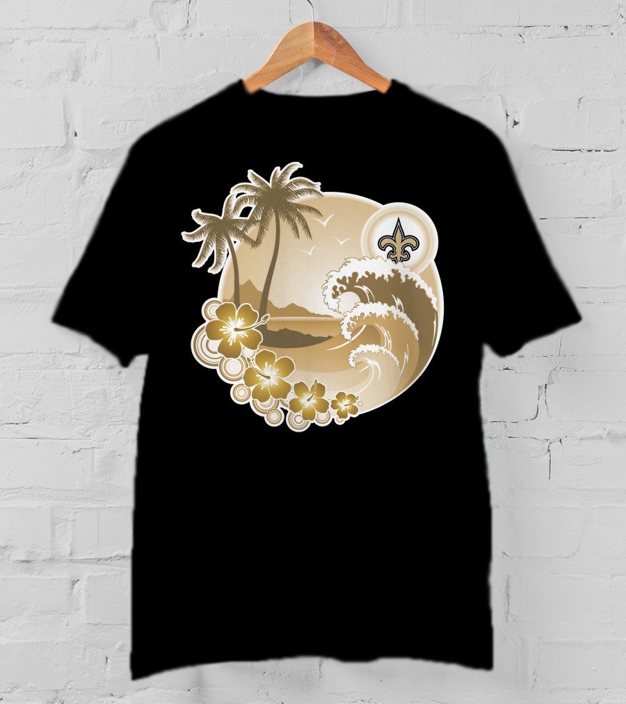 New Orleans Saints Happy Holidays Fleur-De-Lis Tropical Scene T-Shirt