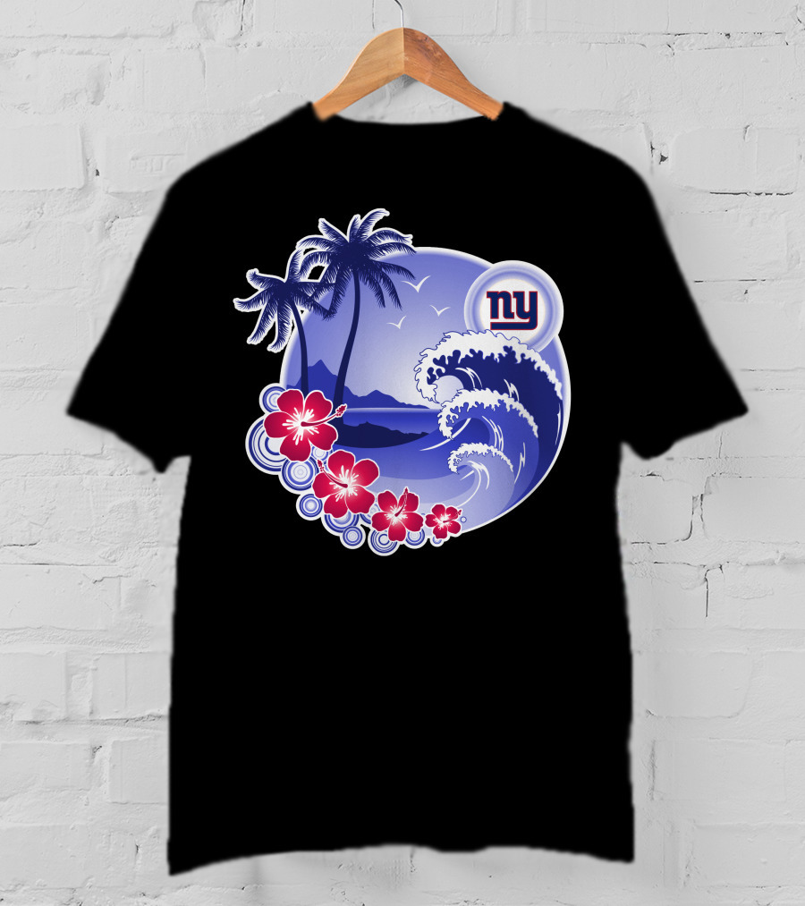 New York Giants Tropical Island Wave And Palm Trees T-Shirt