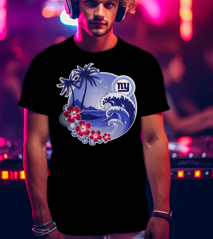 New York Giants Tropical Island Wave And Palm Trees T-Shirt