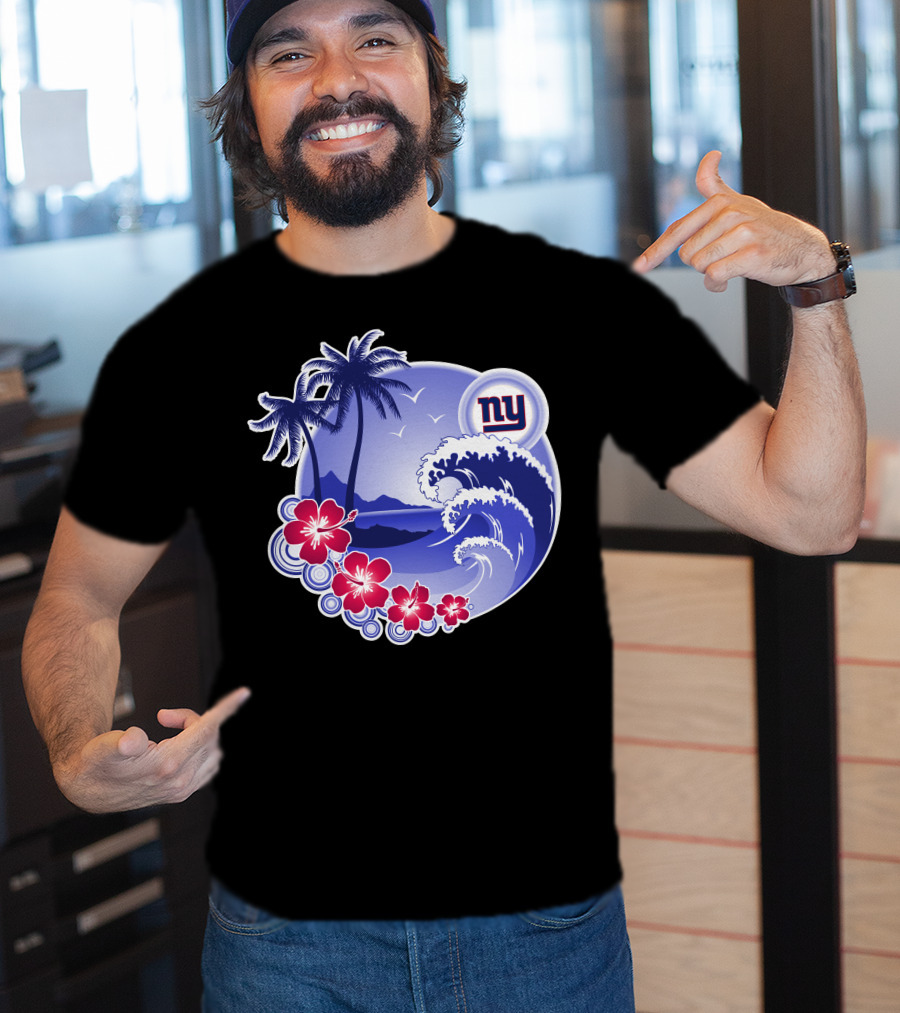 New York Giants Tropical Island Wave And Palm Trees T-Shirt