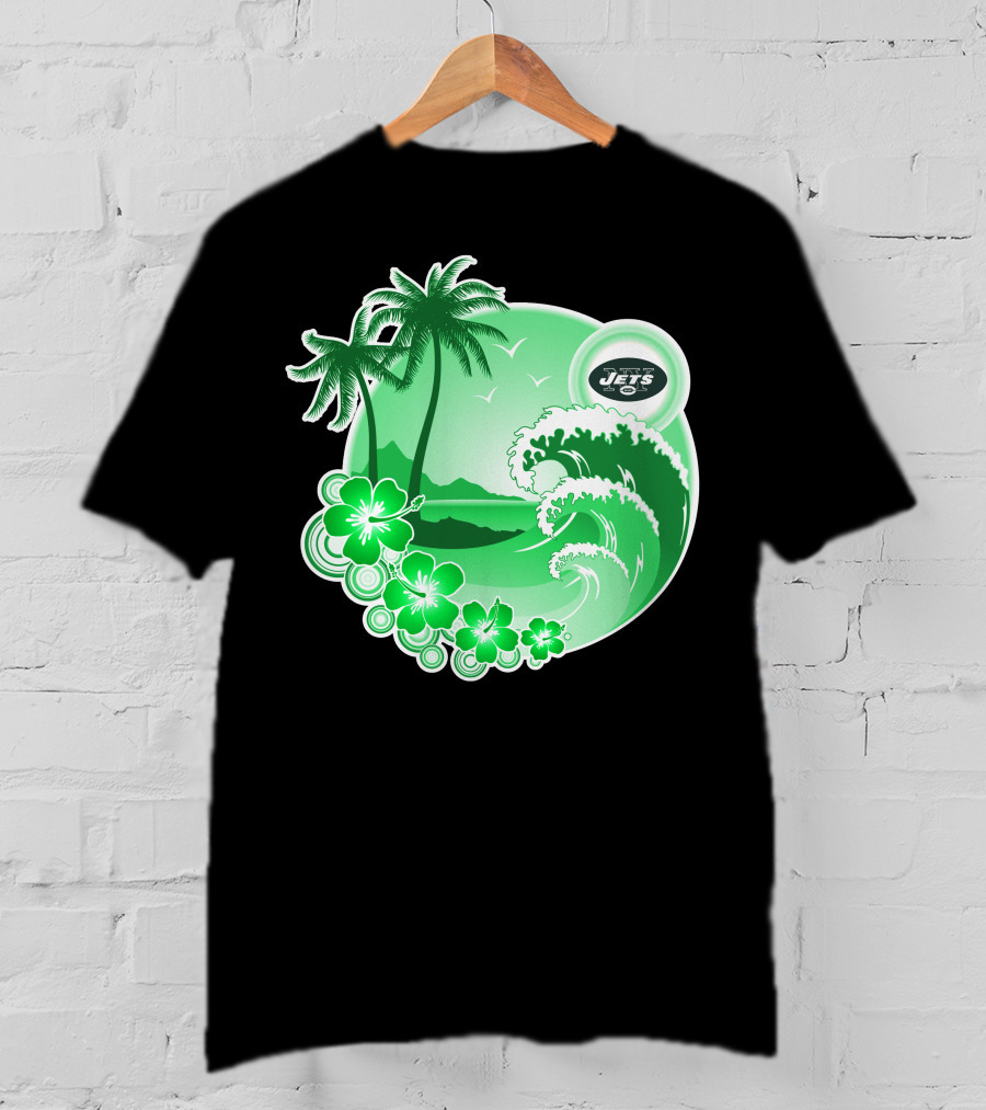 New York Jets Happy Holidays Tropical Waves And Palm Trees T-Shirt