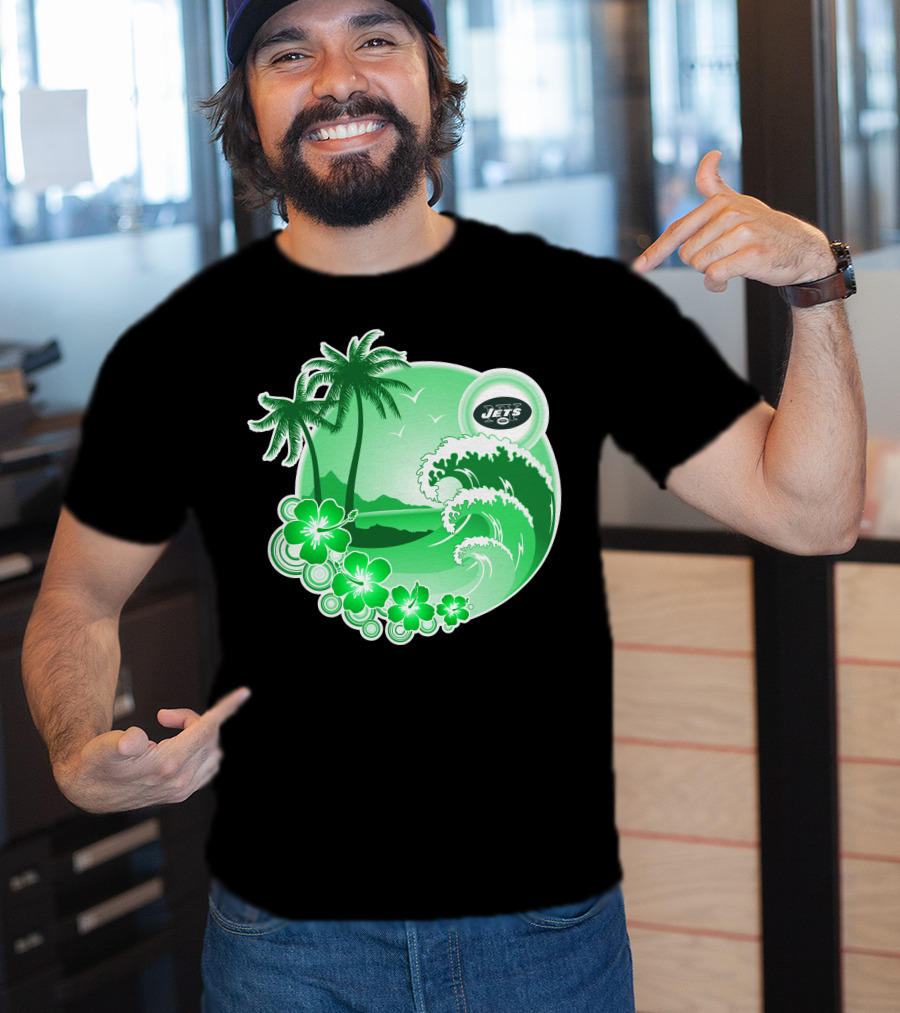 New York Jets Happy Holidays Tropical Waves And Palm Trees T-Shirt