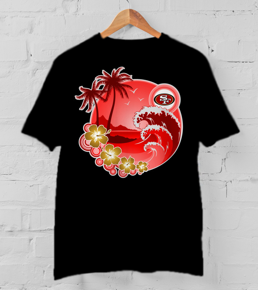 San Francisco 49ers Hawaiian Holiday Wave And Palm Trees T-Shirt