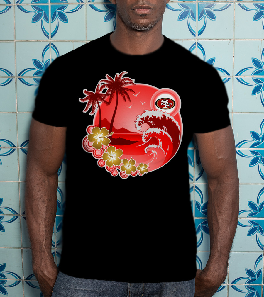 San Francisco 49ers Hawaiian Holiday Wave And Palm Trees T-Shirt