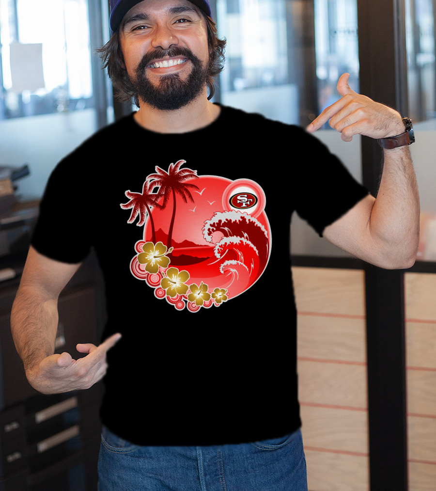 San Francisco 49ers Hawaiian Holiday Wave And Palm Trees T-Shirt