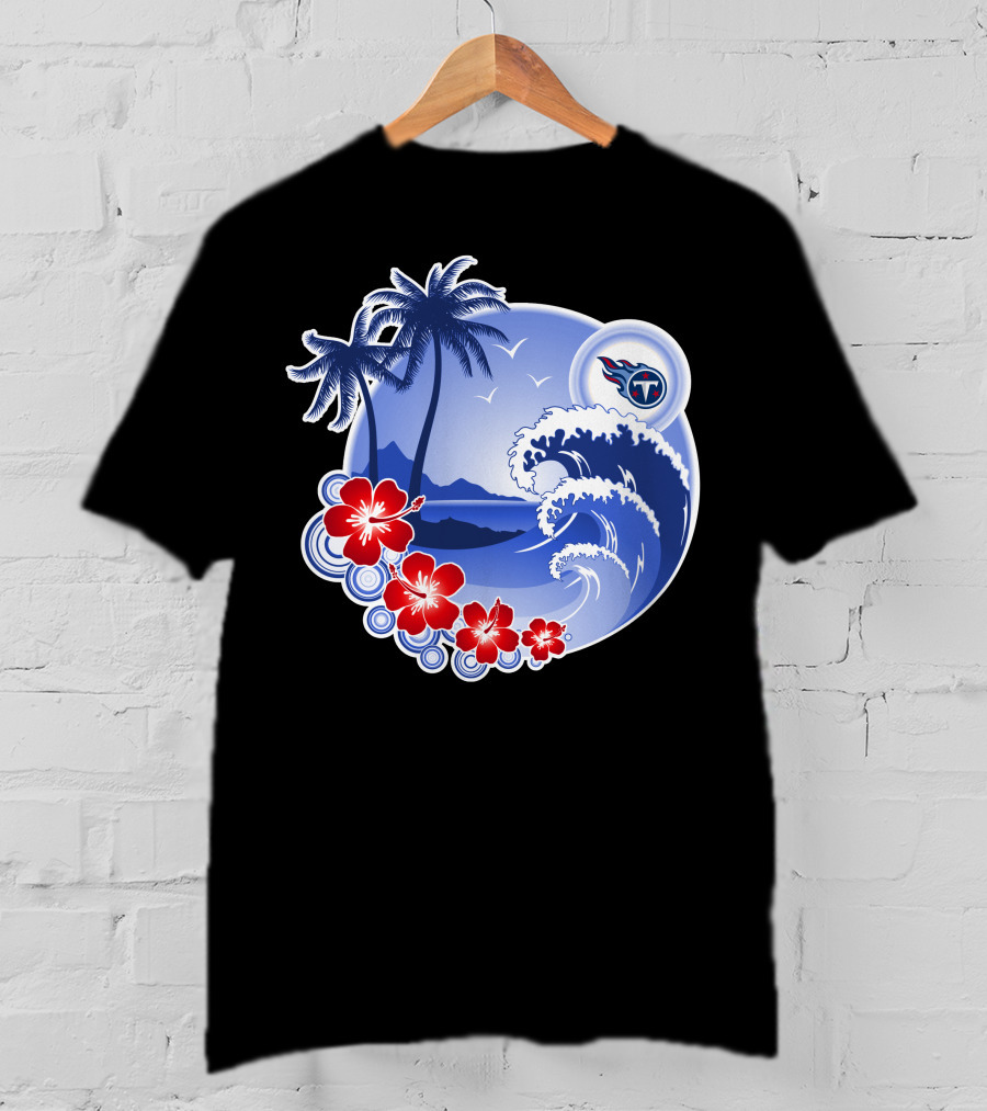 Tennessee Titans Happy Holidays Tropical Waves And Palm Trees T-Shirt