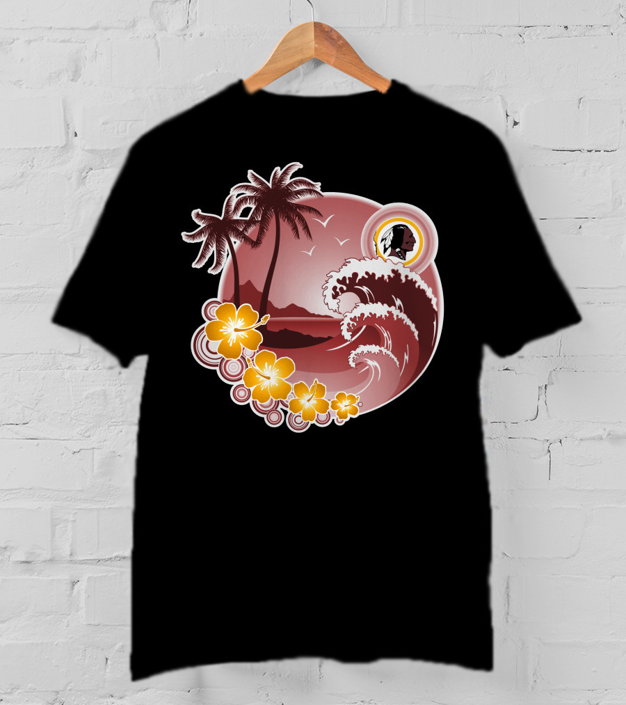 Washington Redskins Tropical Holiday Waves And Palm Trees T-Shirt