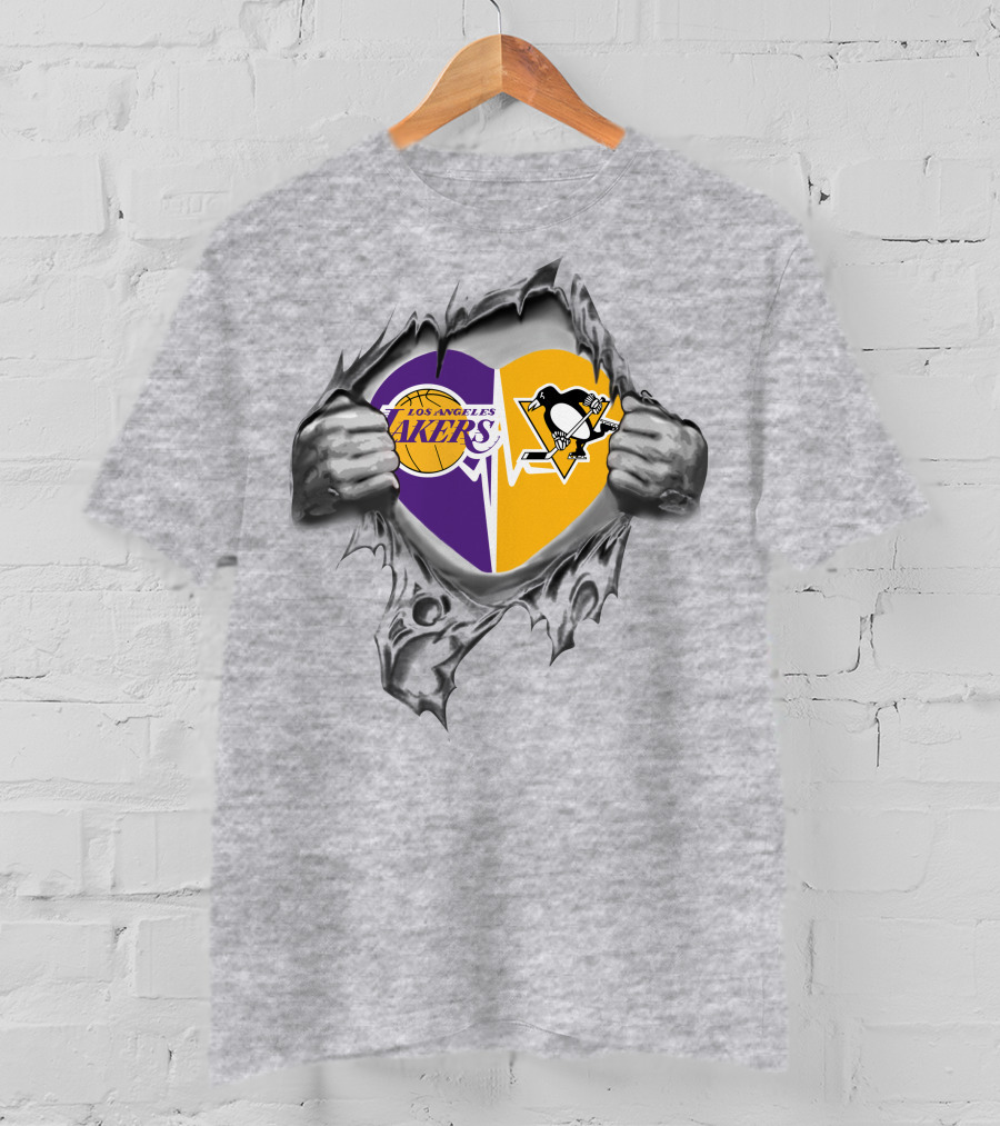 Los Angeles Lakers Pittsburgh Penguins Heartbeat Fusion T-Shirt