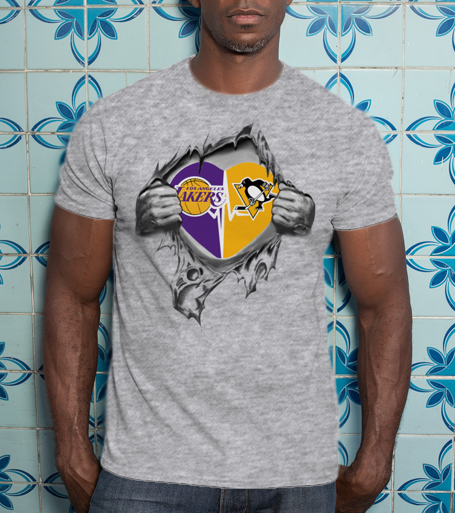 Los Angeles Lakers Pittsburgh Penguins Heartbeat Fusion T-Shirt