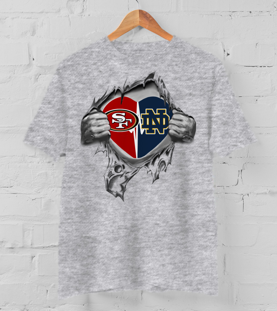 49ers Notre Dame Fighting Irish Heart Logos In My Heart T-Shirt