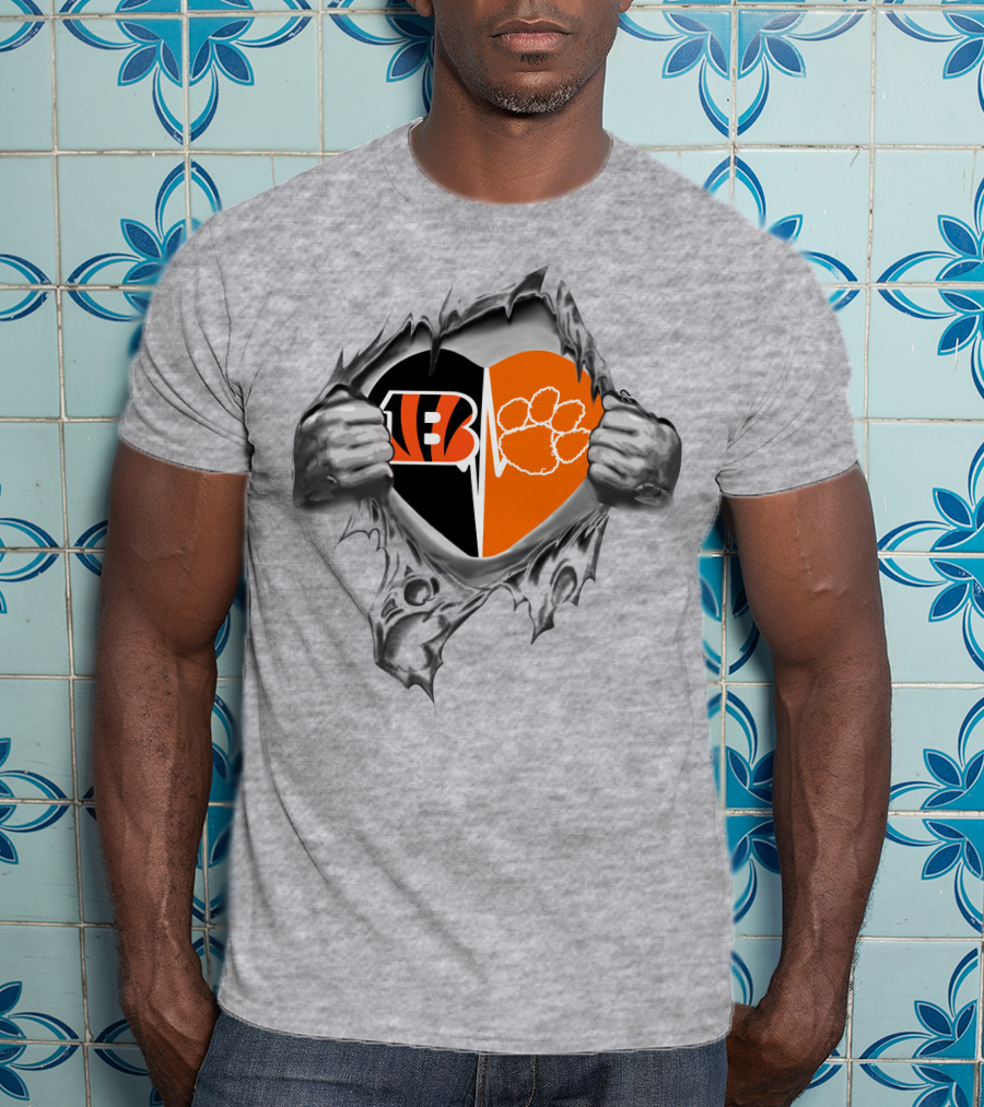 Bengals Clemson Tigers Heart Split Paw Logo Football Fan Pride T-Shirt