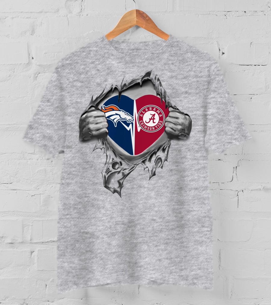 Broncos Alabama Crimson Tide Heart Rip T-Shirt