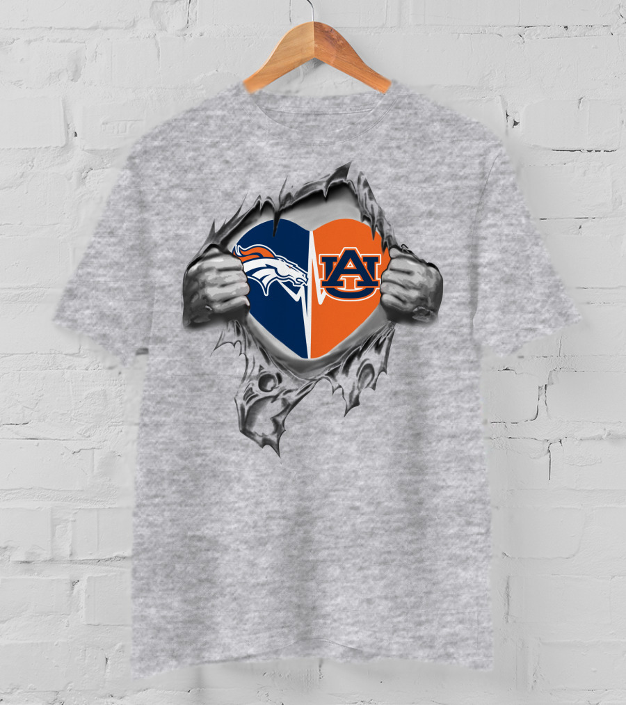 Broncos Auburn Tigers Heart Logo Fusion T-Shirt
