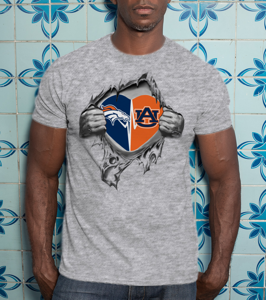 Broncos Auburn Tigers Heart Logo Fusion T-Shirt