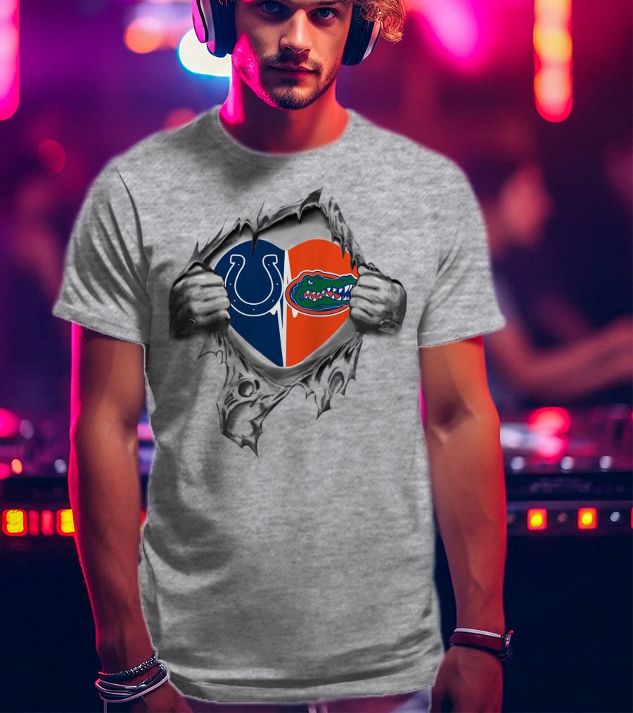 Colts Florida Gators Heart Inside Dual Loyalty Tear T-Shirt