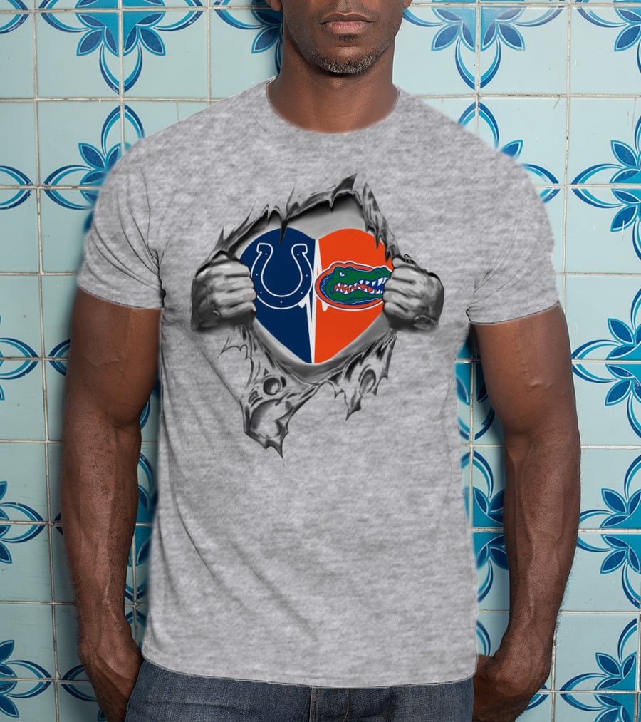Colts Florida Gators Heart Inside Dual Loyalty Tear T-Shirt