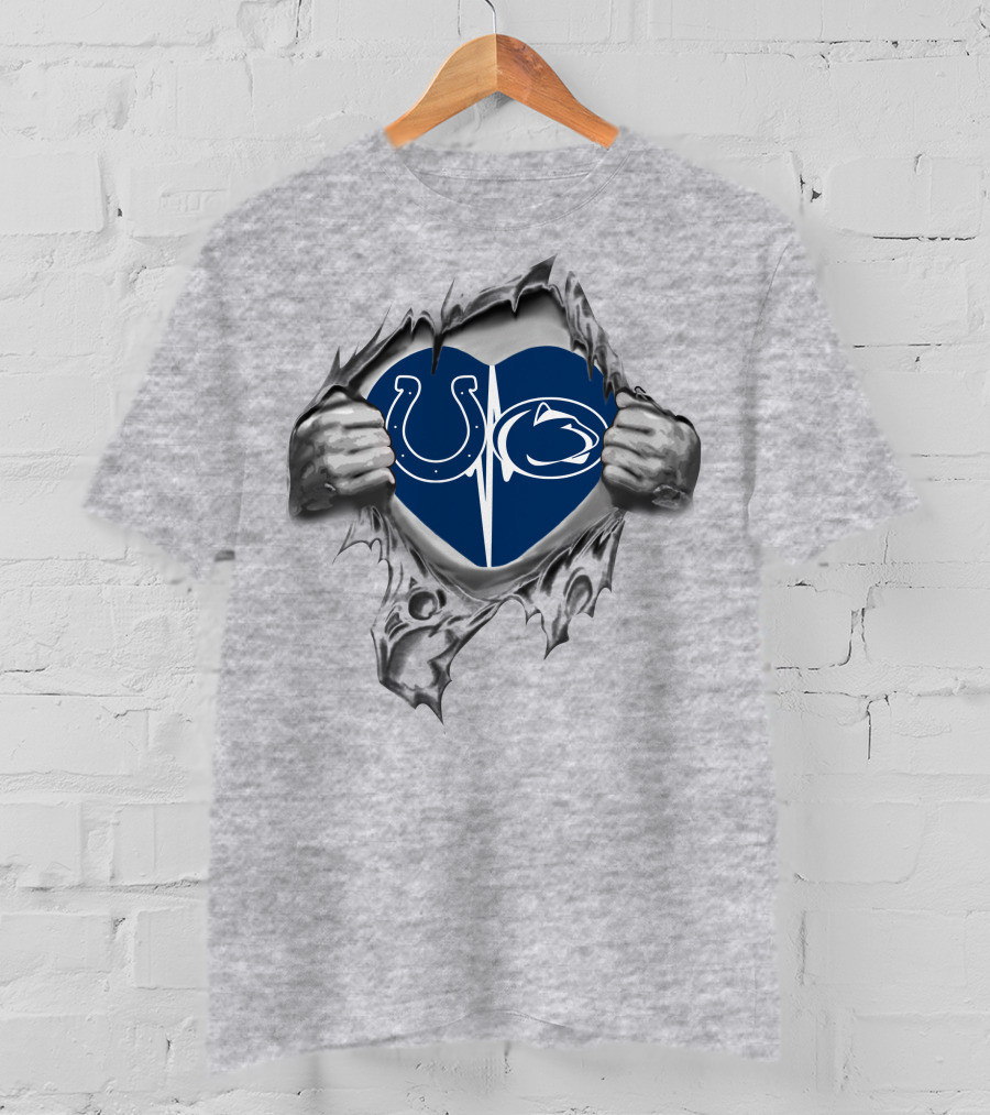 Colts Penn State Nittany Lions Heart Icon With Logos T-Shirt