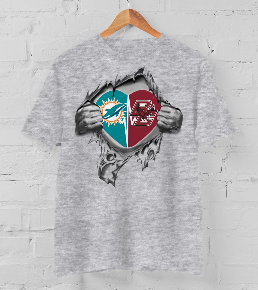 Miami Dolphins Boston College Eagles Heart T-Shirt