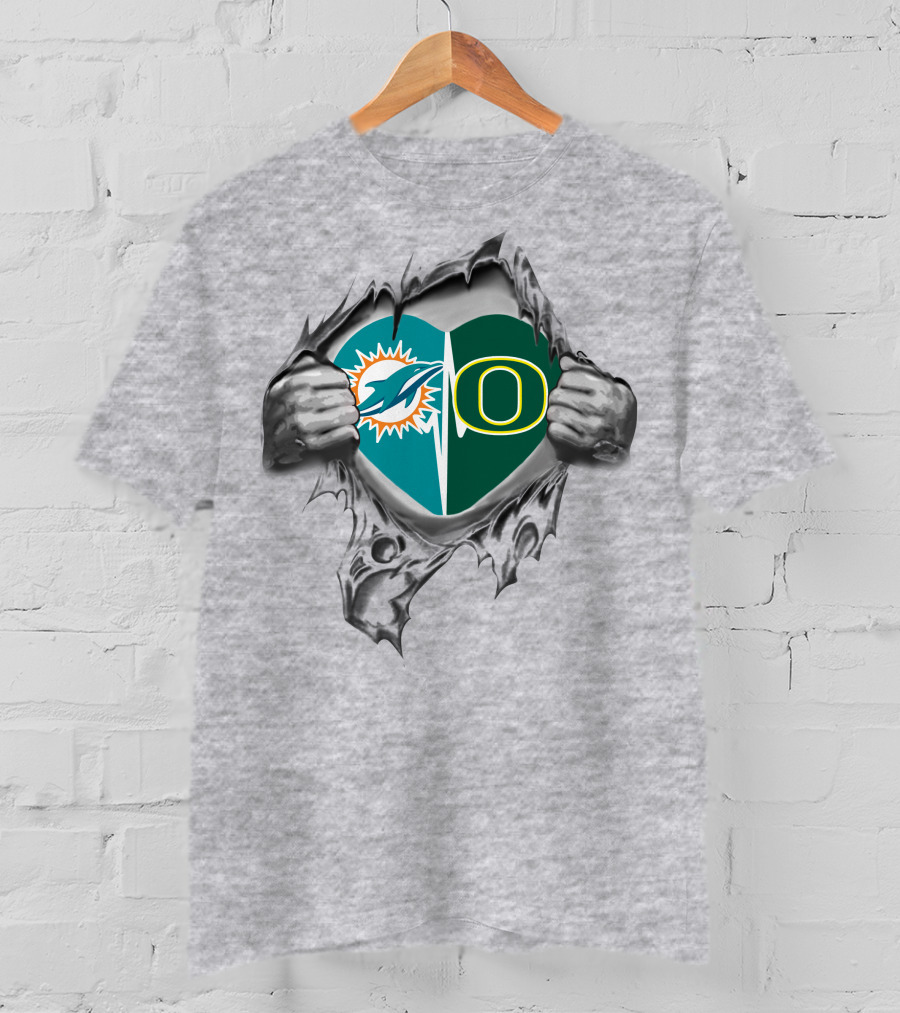 Dolphins Oregon Ducks Heart Logo Fusion Heritage T-Shirt