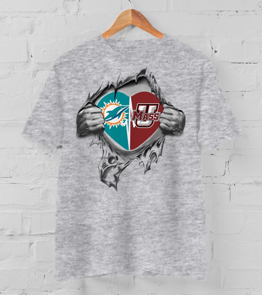 Dolphins Umass Minutemen Heart Logo T-Shirt