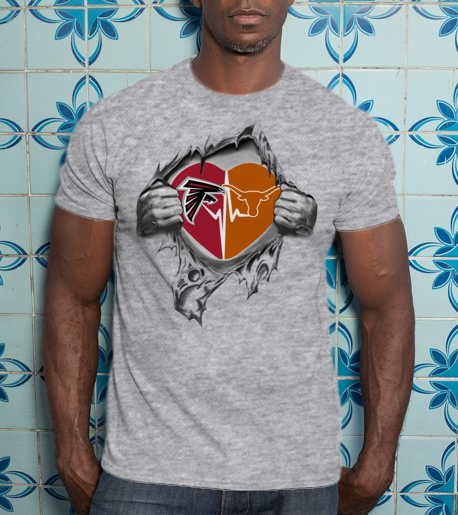 Falcons Texas Longhorns Heart Emblem With Strength Display T-Shirt