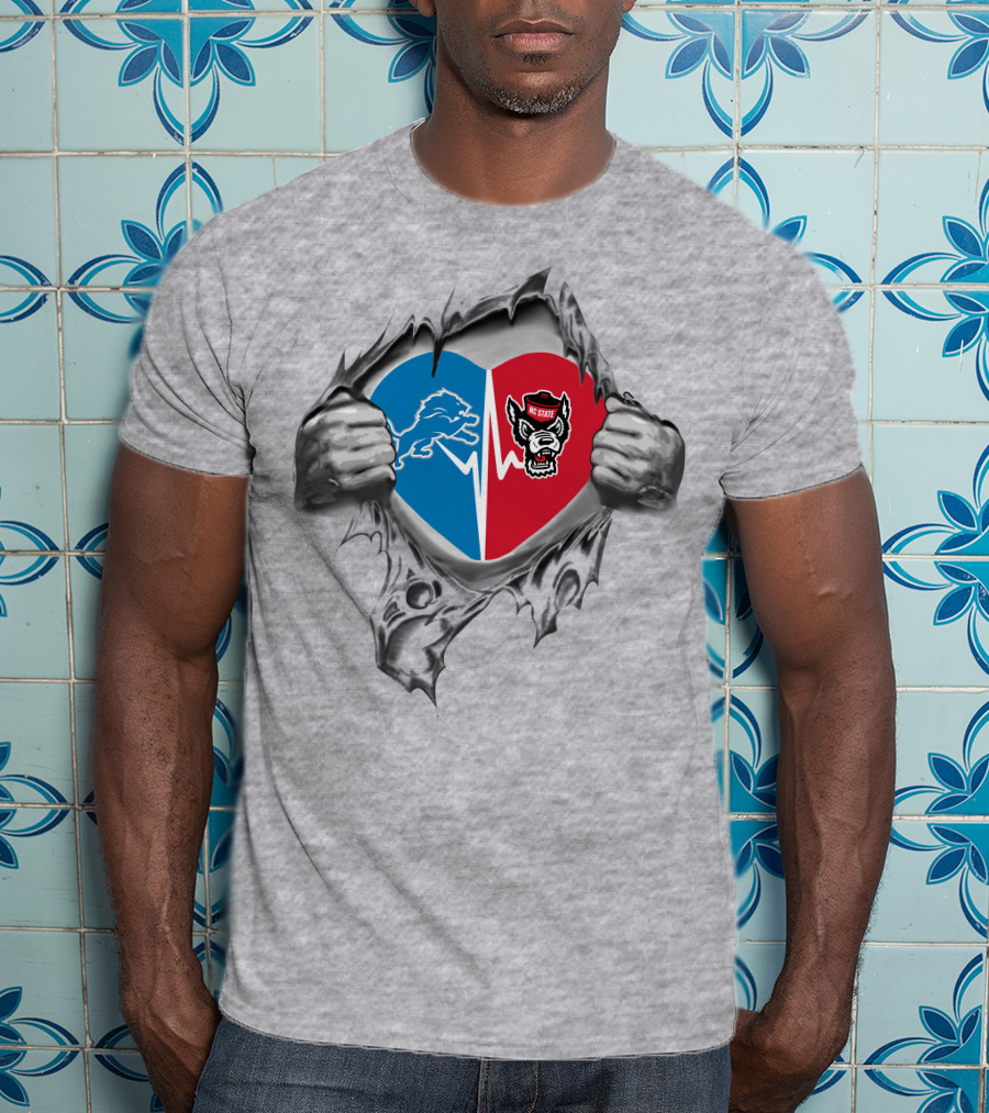 Lions Nc State Wolfpack Heartbeat Split T-Shirt
