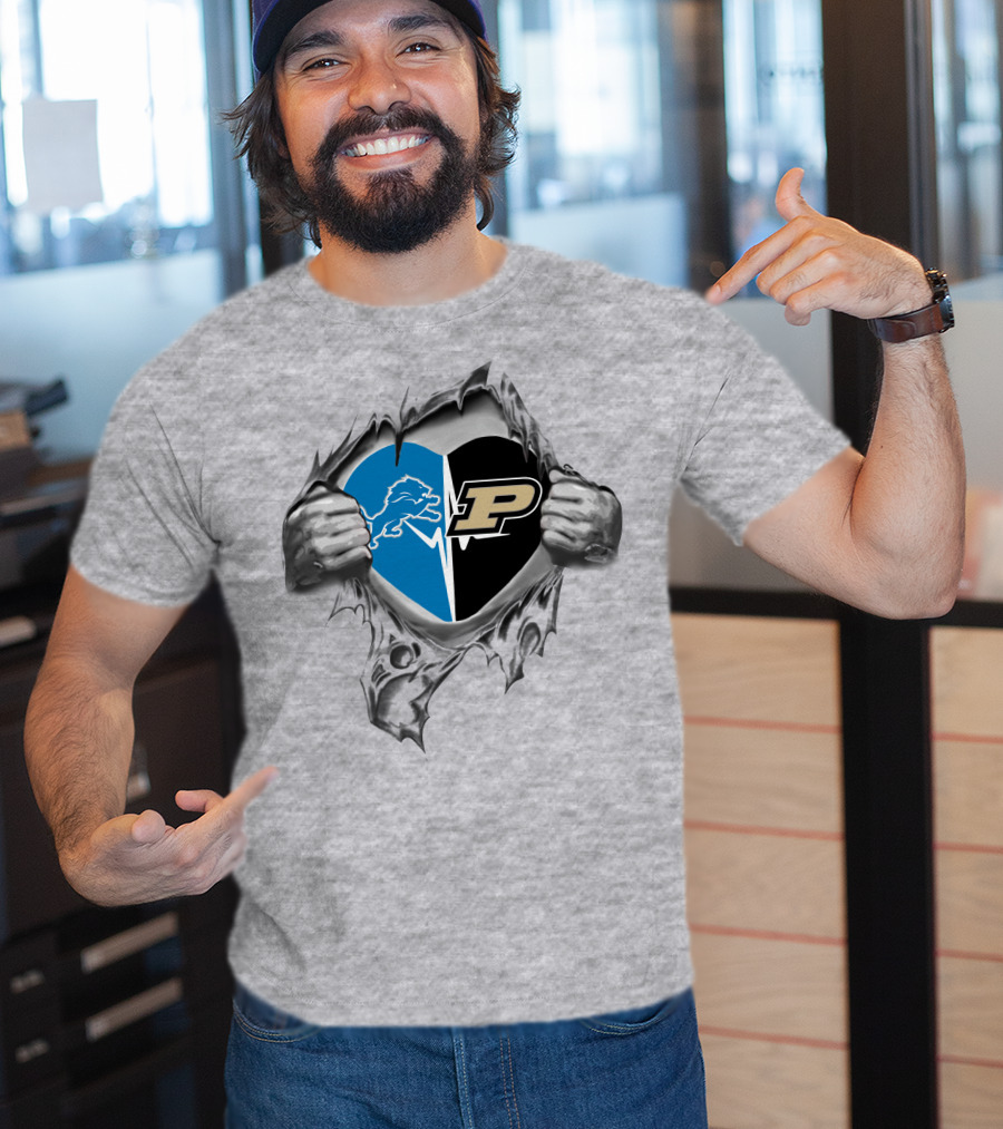 Lions Purdue Boilermakers Heart Logo Split T-Shirt