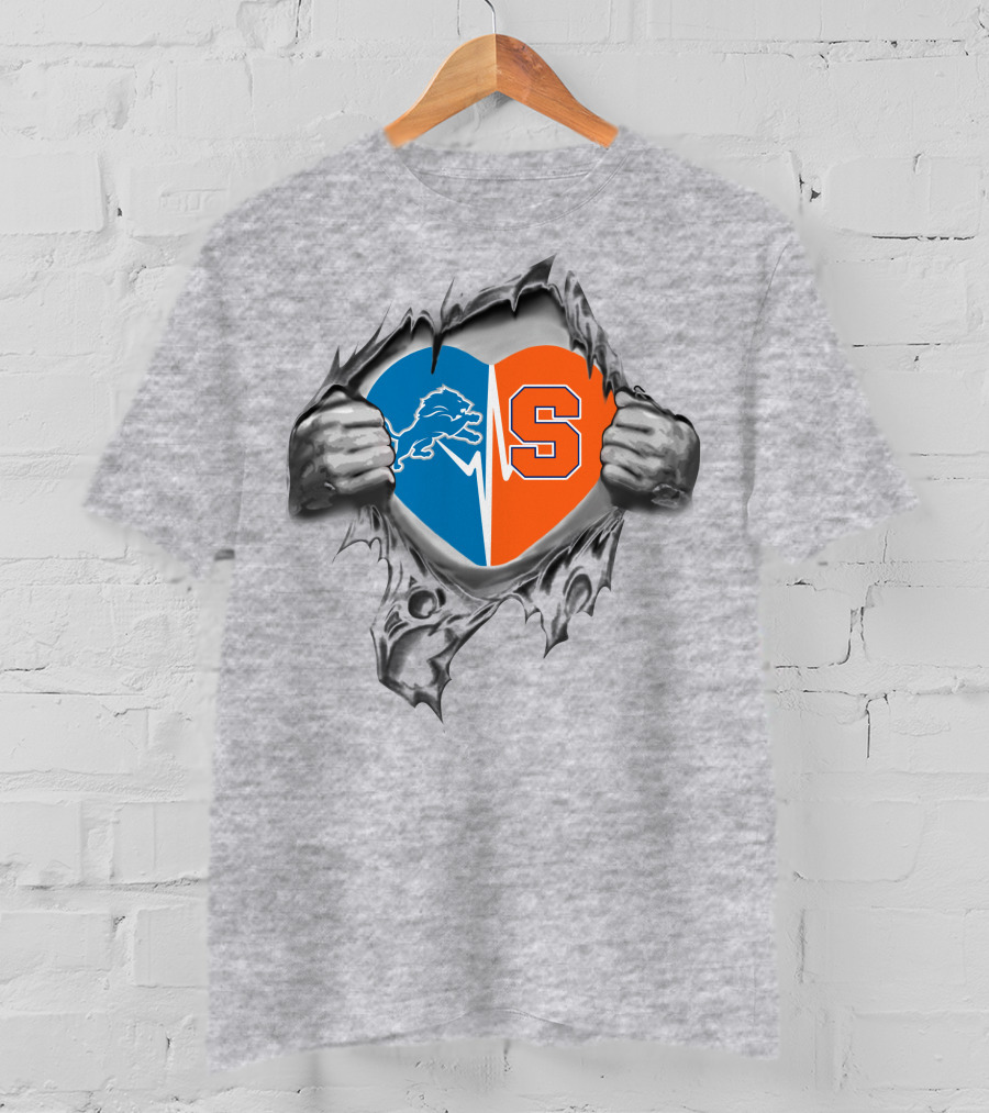 Detroit Lions And Syracuse Orange Heart T-Shirt