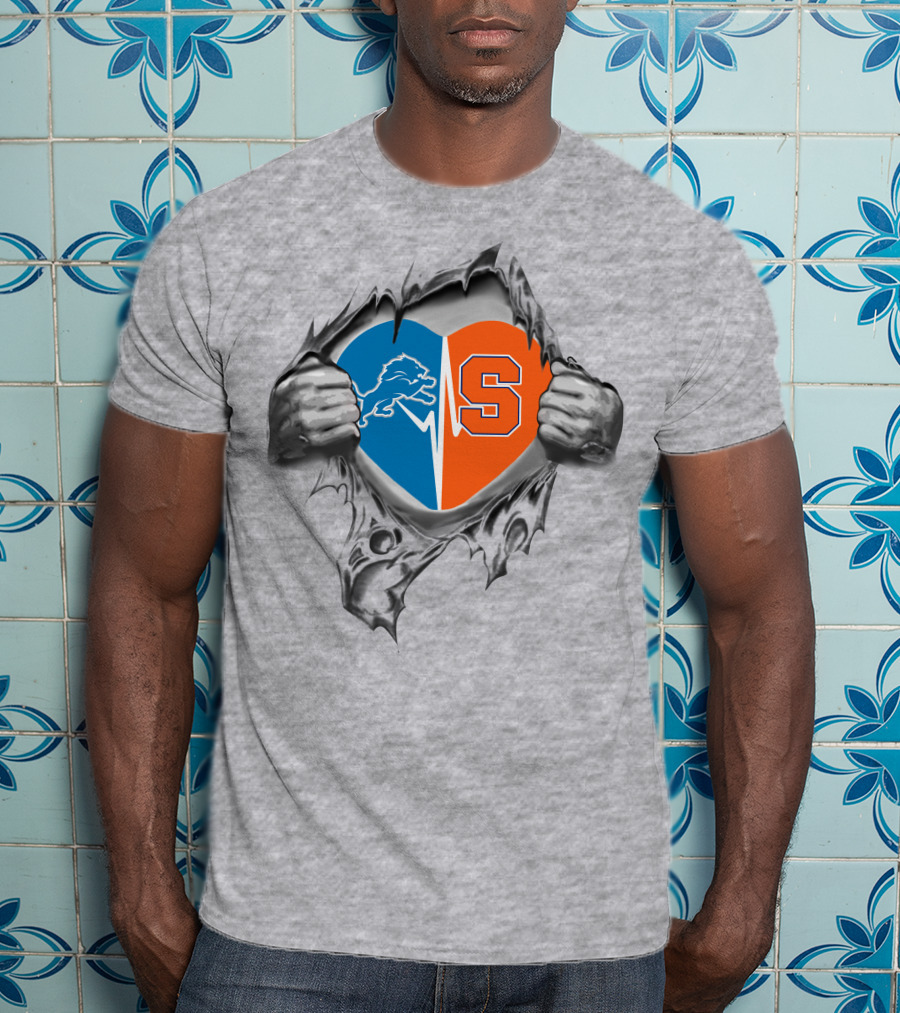 Detroit Lions And Syracuse Orange Heart T-Shirt