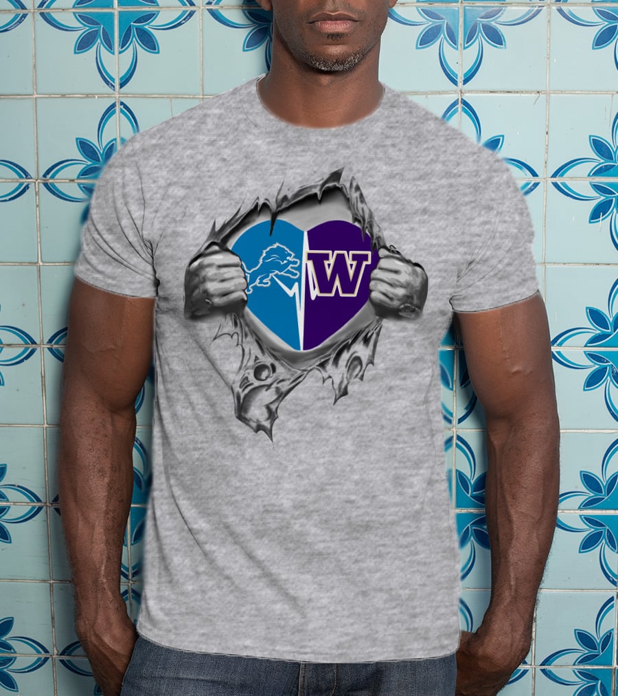 Detroit Lions Washington Huskies Heart T-Shirt
