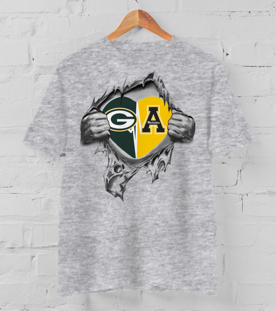 Packers Heart Appalachian State Mountaineers Green Bay Fan Spirit T-Shirt