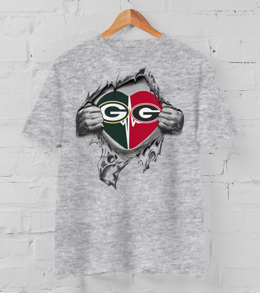 Packers Georgia Bulldogs Heart Symbols Dynamic Dual T-Shirt
