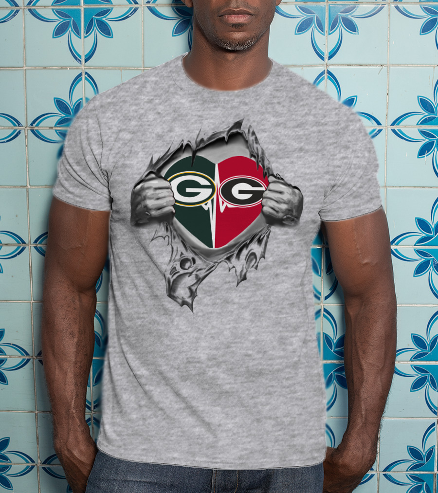 Packers Georgia Bulldogs Heart Symbols Dynamic Dual T-Shirt