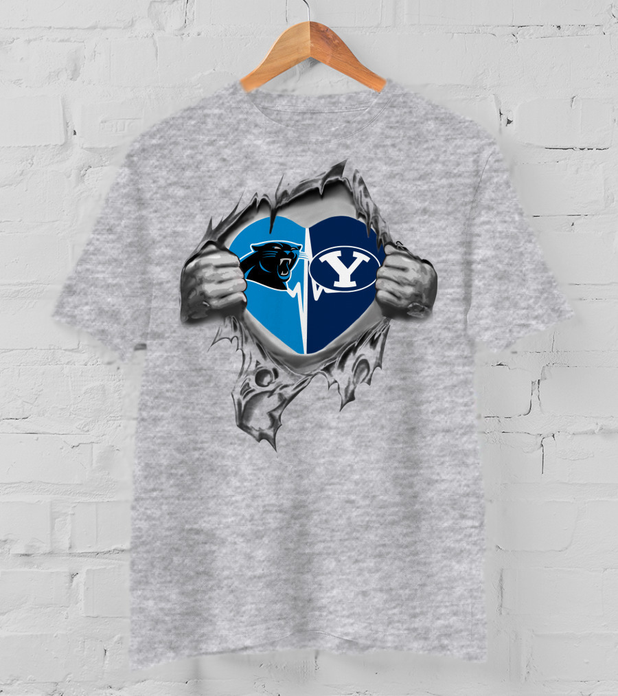 Panthers Byu Cougars Heart Tear T-Shirt