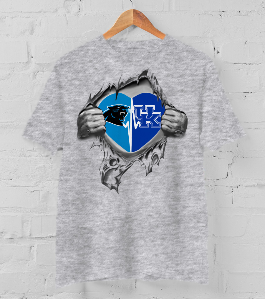 Panthers Kentucky Wildcats Heart Logos T-Shirt