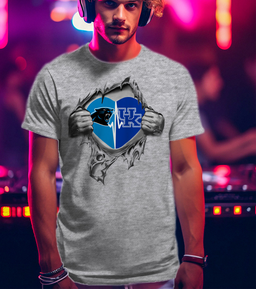 Panthers Kentucky Wildcats Heart Logos T-Shirt