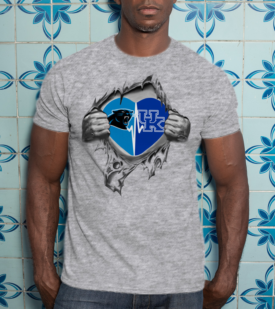 Panthers Kentucky Wildcats Heart Logos T-Shirt