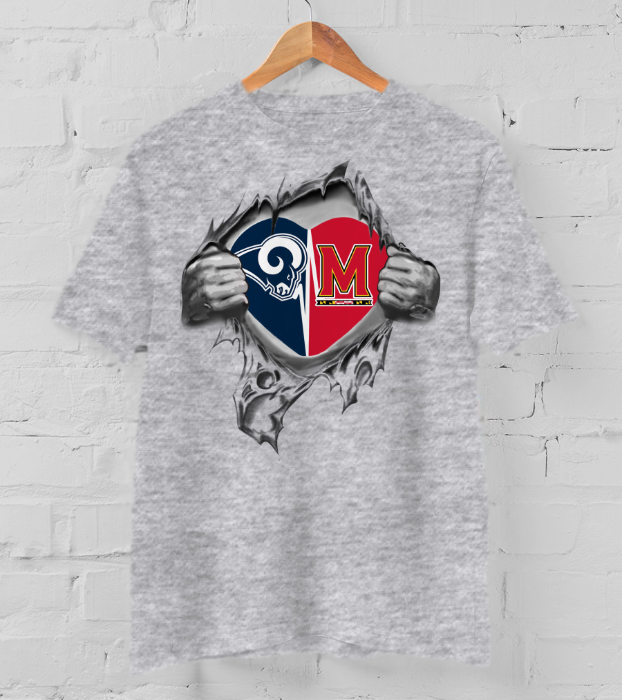Rams Maryland Terrapins Heart Logo Combination T-Shirt