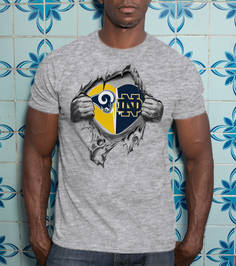 Rams Notre Dame Fighting Irish Heart Logo Combo T-Shirt