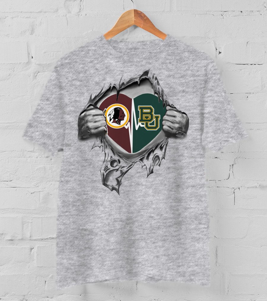Redskins Baylor Bears Heart Logo Tear Silver Fists T-Shirt