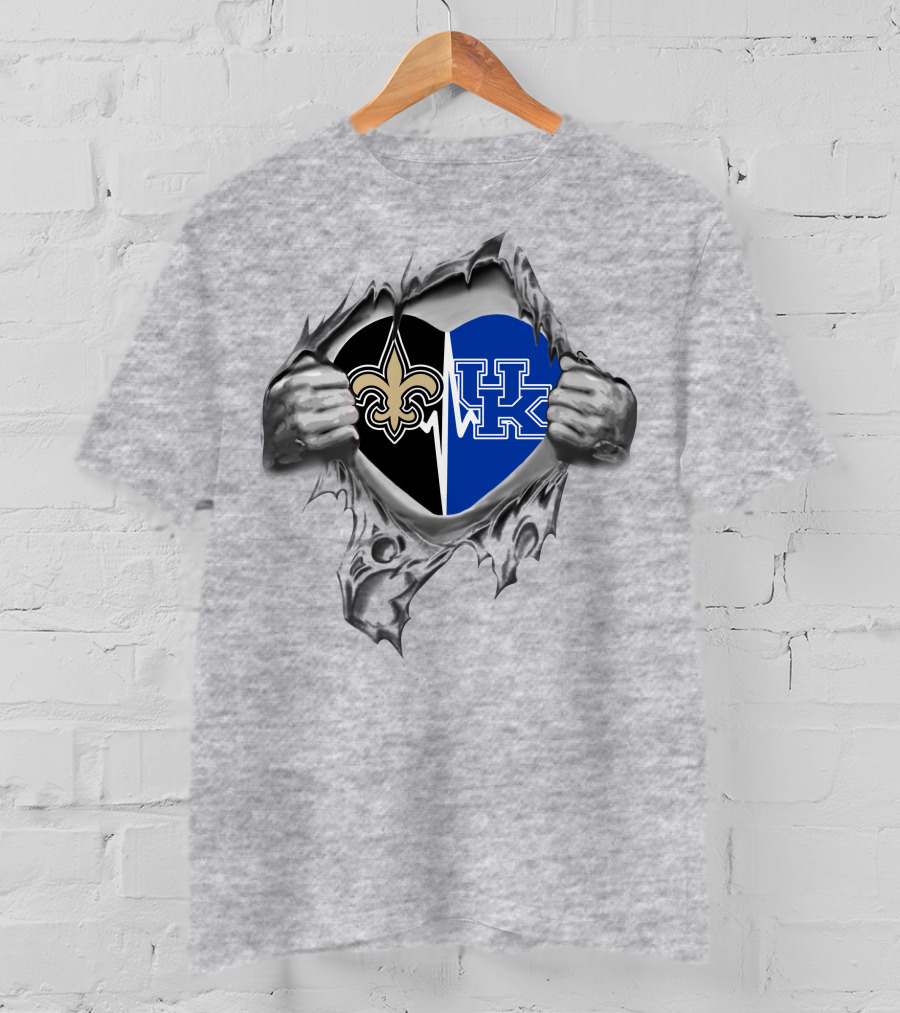Saints Kentucky Wildcats Heart Dual Team Loyalty T-Shirt