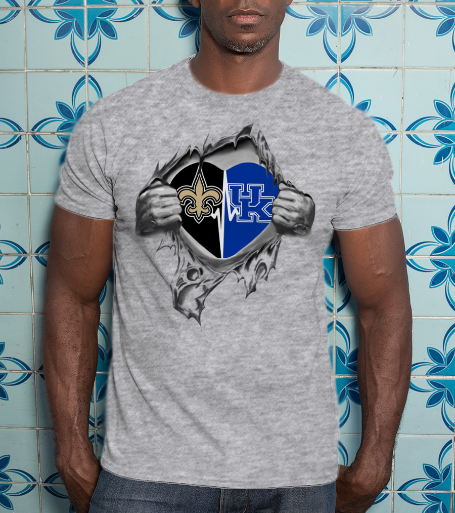 Saints Kentucky Wildcats Heart Dual Team Loyalty T-Shirt