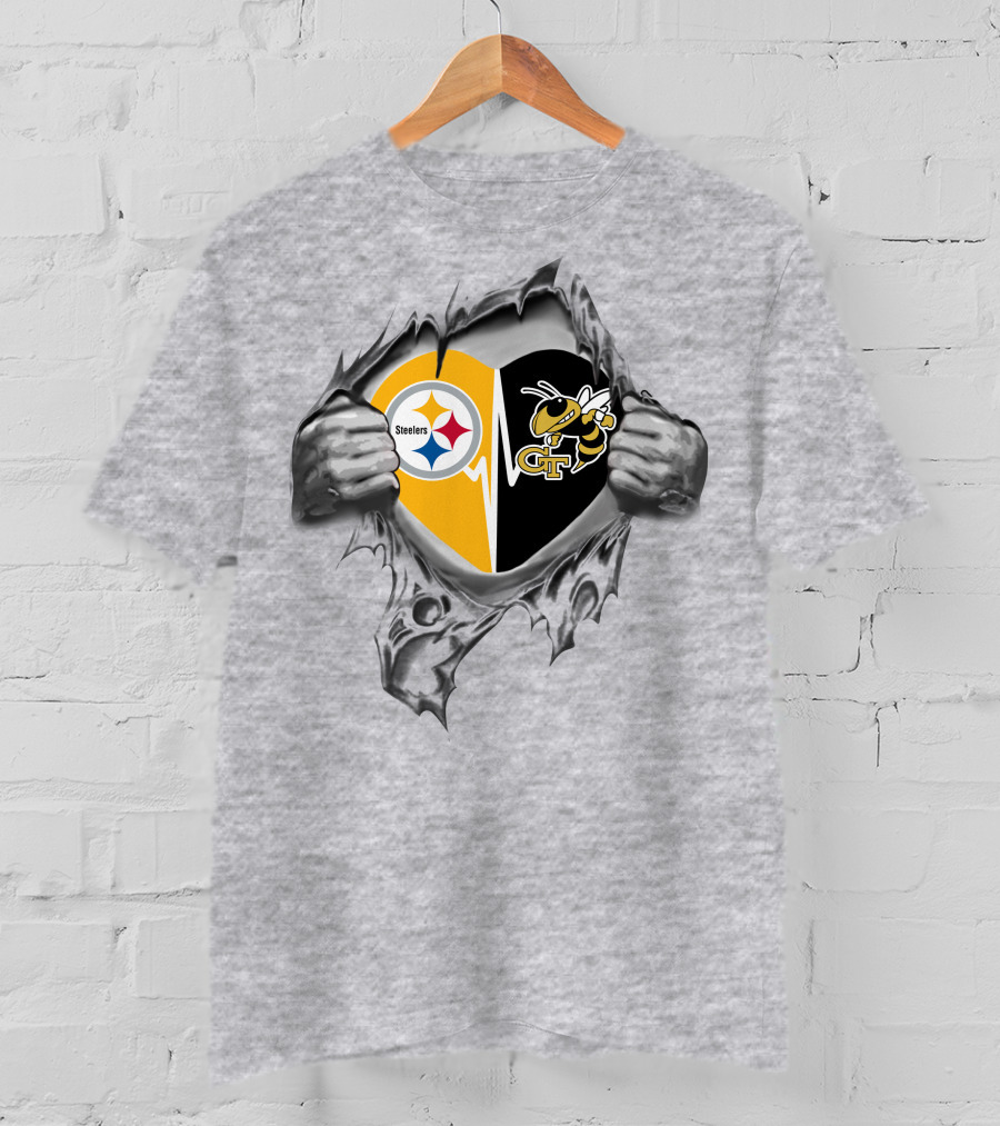 Steelers Georgia Tech Yellow Jackets Heart Logo Fan Mashup T-Shirt