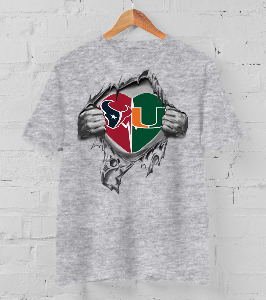 Texans Miami Hurricanes Heart T-Shirt