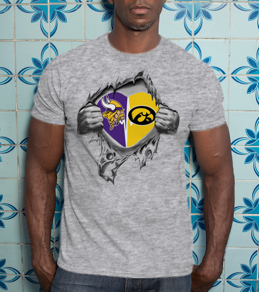 Vikings Iowa Hawkeyes Heart Split T-Shirt